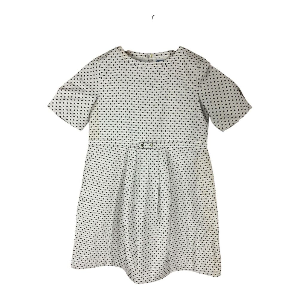 Jacadi Girls Size 12 Polka Dot Classic Dress Navy White Gold Buttons Retro